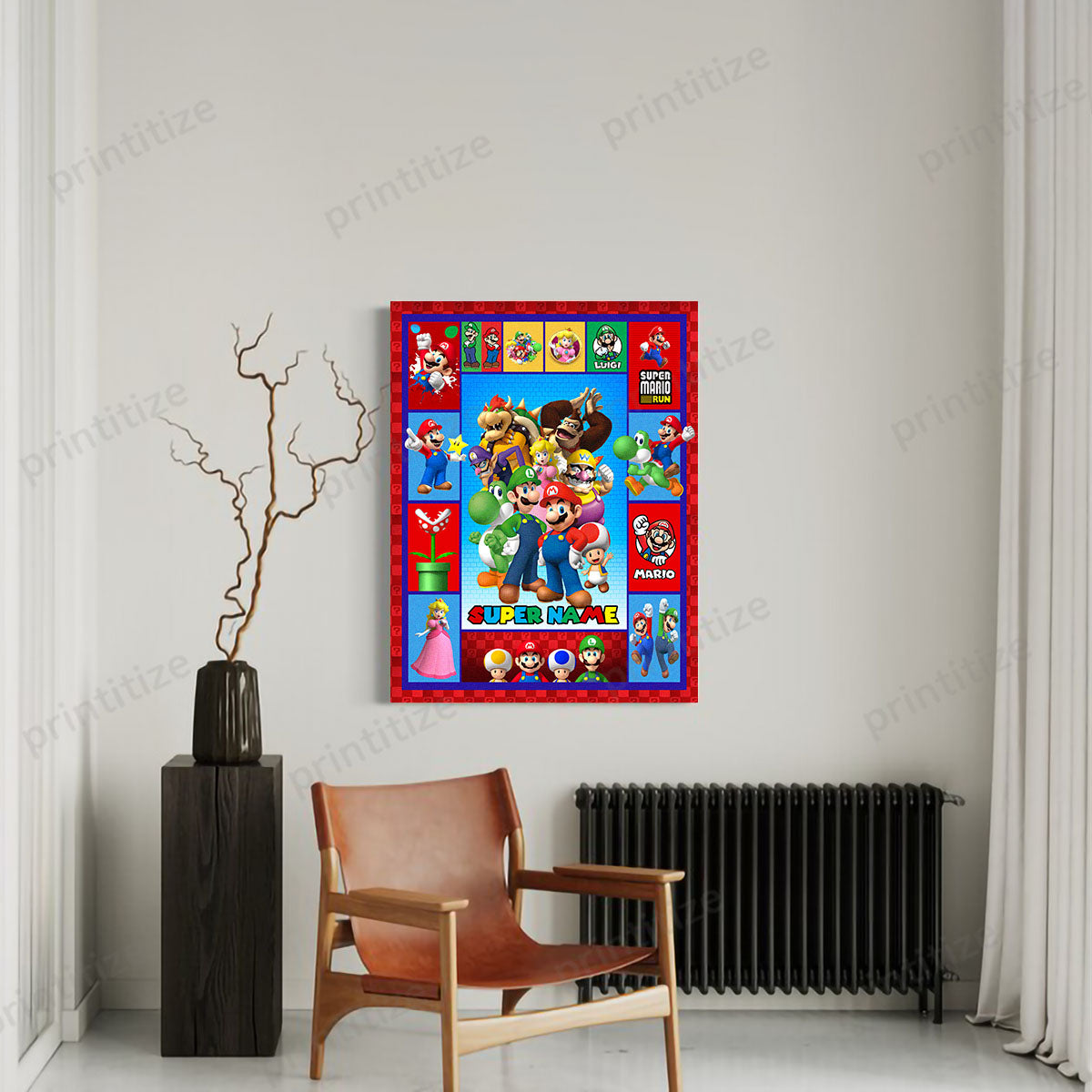 Personalized Custom Name Super Mario Gaming Portrait Canvas