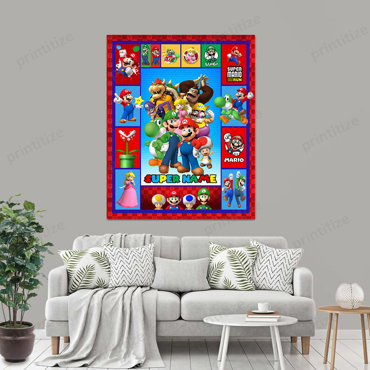 Personalized Custom Name Super Mario Gaming Portrait Canvas