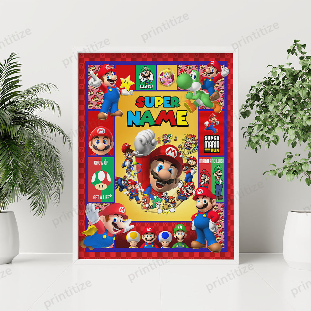 Personalized Custom Name Super Mario Gaming Portrait Poster