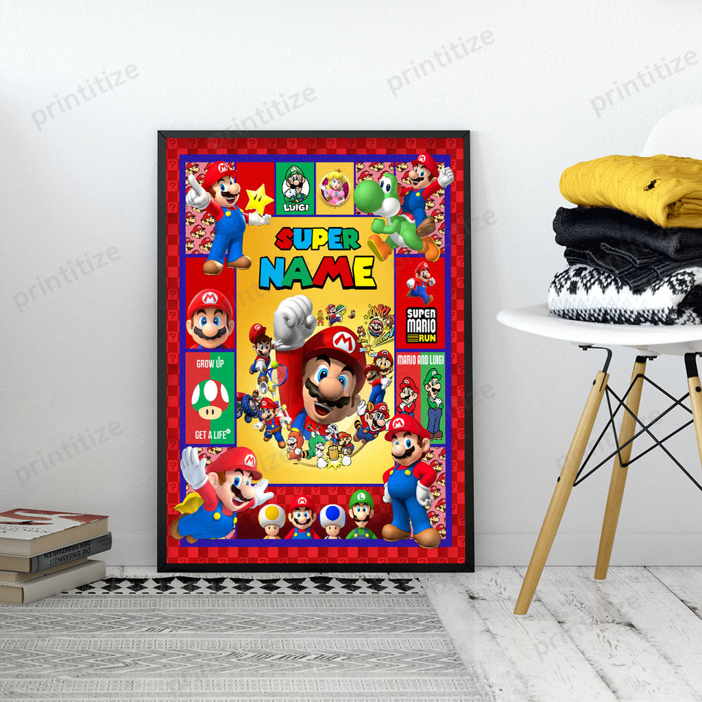 Personalized Custom Name Super Mario Gaming Portrait Poster