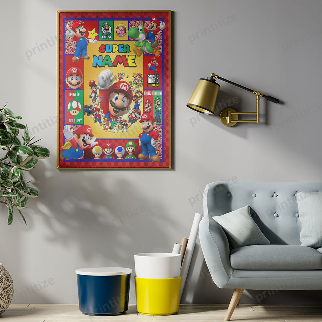 Personalized Custom Name Super Mario Gaming Portrait Poster