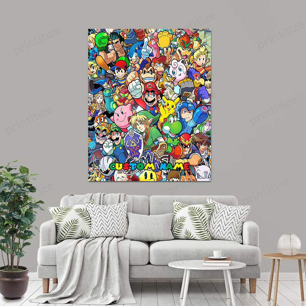 Personalized Custom Name Super Mario Smash Bros Characters Portrait Canvas