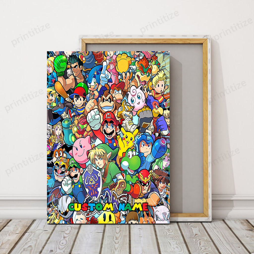 Personalized Custom Name Super Mario Smash Bros Characters Portrait Canvas