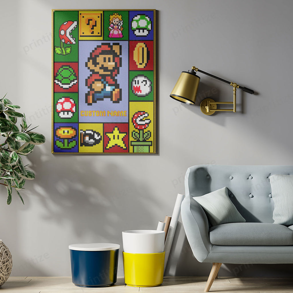Personalized Custom Name Super Mario Gaming Portrait Poster