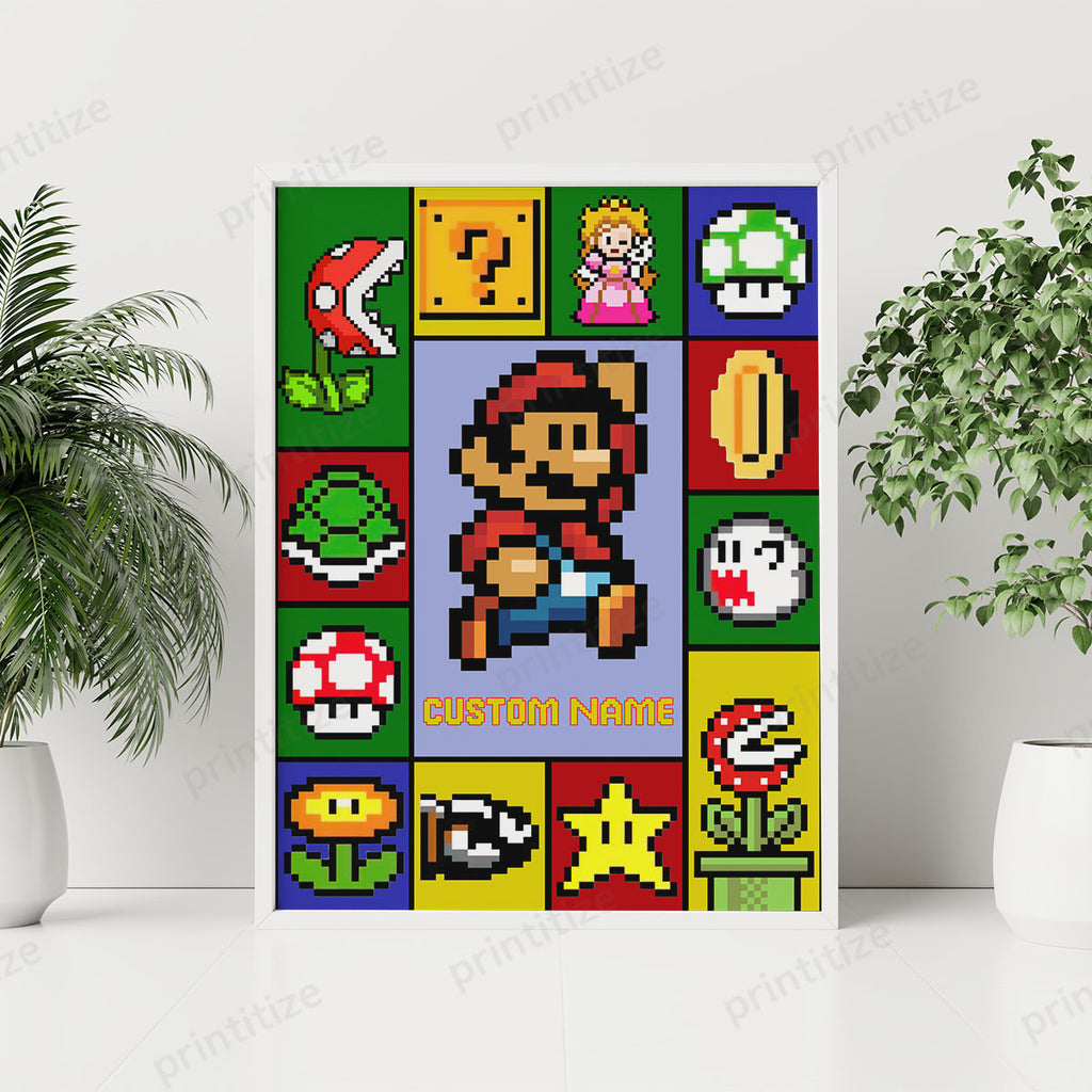 Personalized Custom Name Super Mario Gaming Portrait Poster