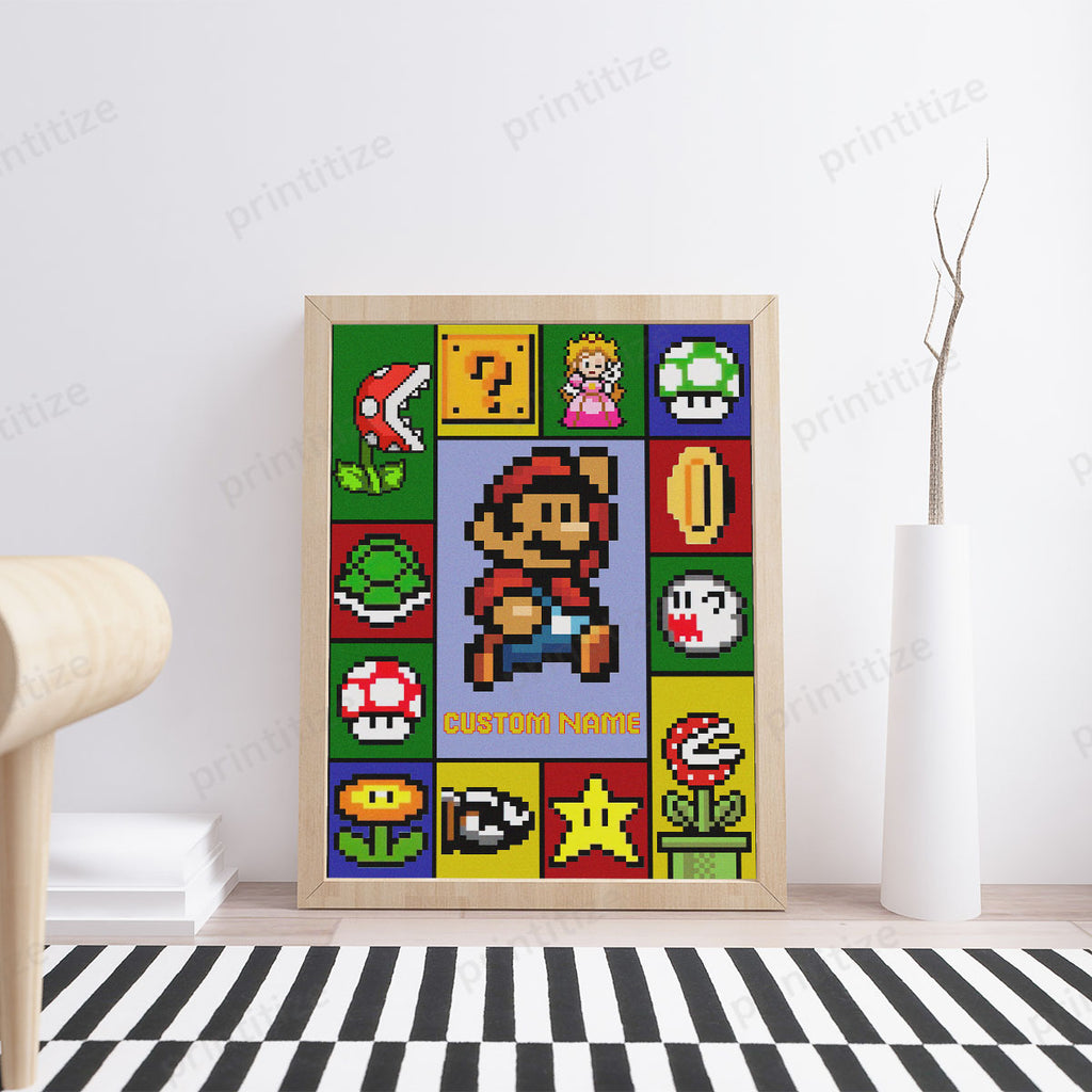 Personalized Custom Name Super Mario Gaming Portrait Poster