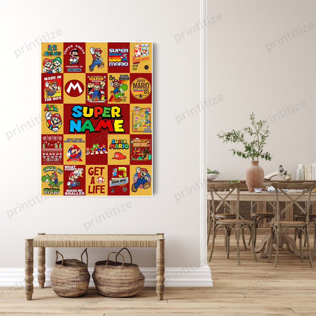 Personalized Custom Name Super Mario Gaming Portrait Canvas