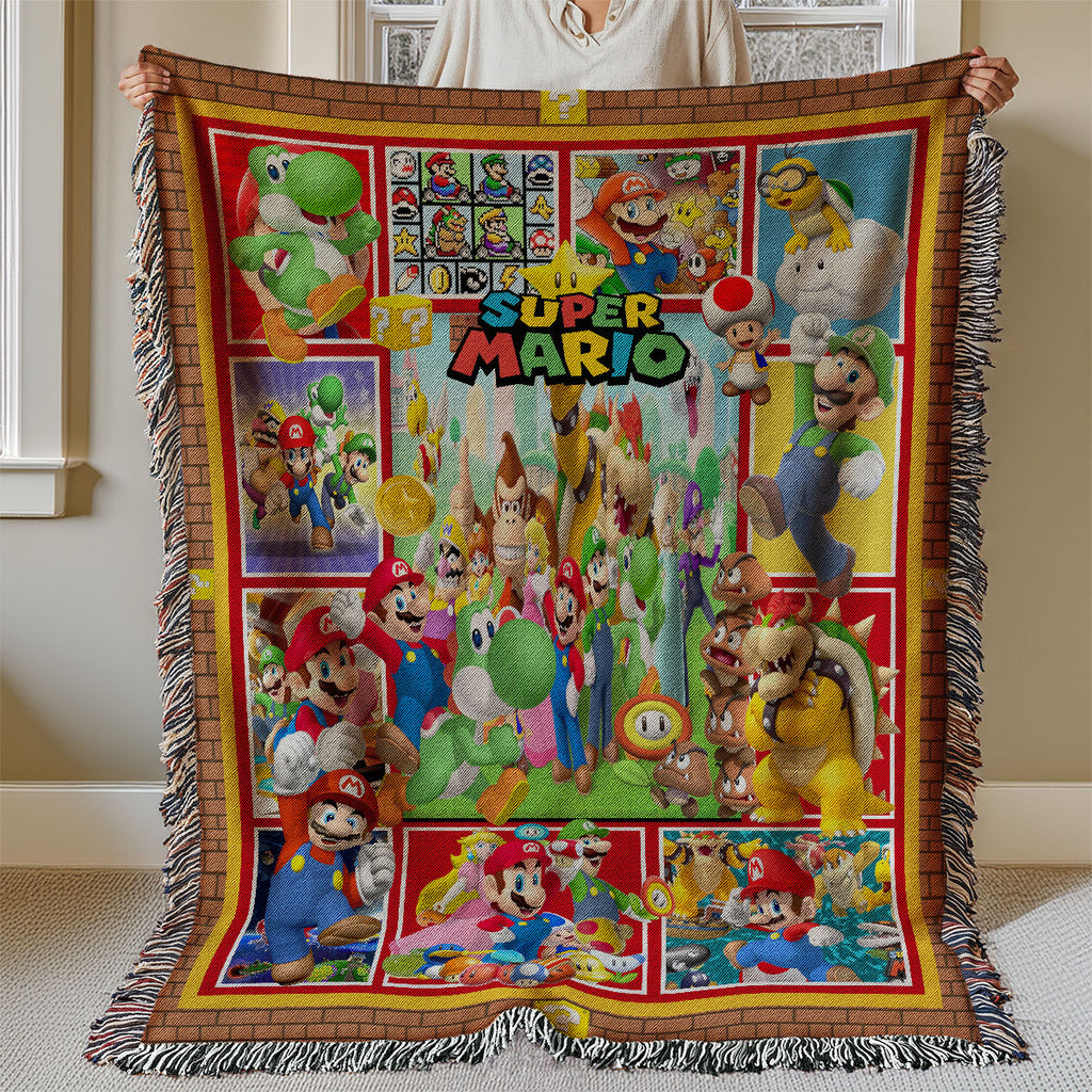 Personalized Custom Name Super Mario Premium Woven Blanket