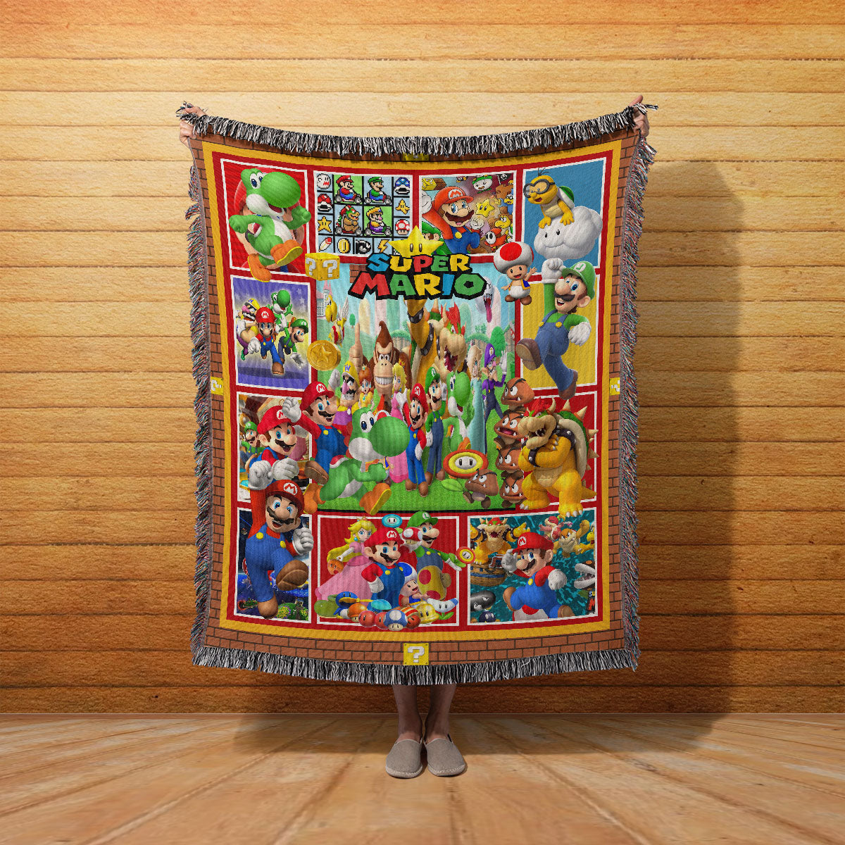 Personalized Custom Name Super Mario Premium Woven Blanket