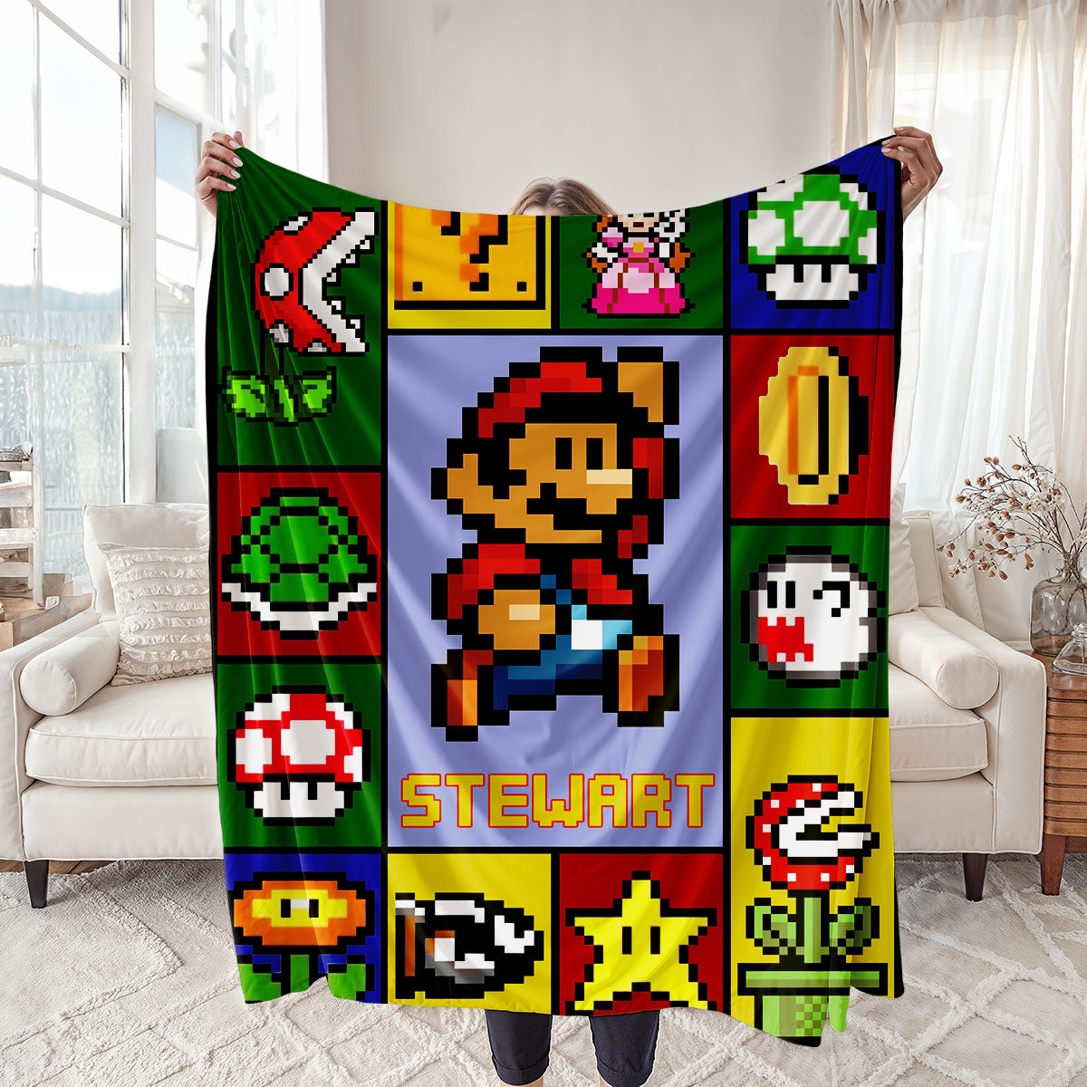 Personalized Custom Name Super Mario Gaming Blanket
