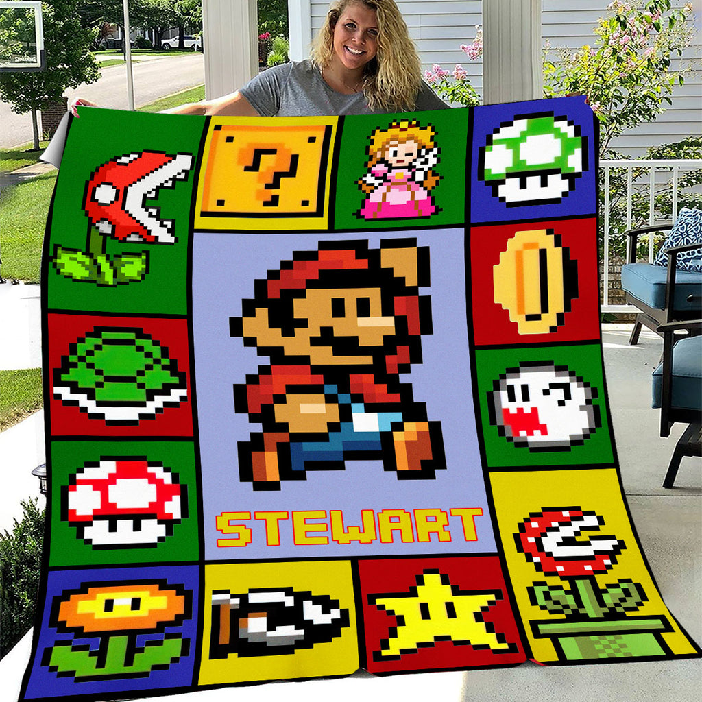 Personalized Custom Name Super Mario Gaming Blanket
