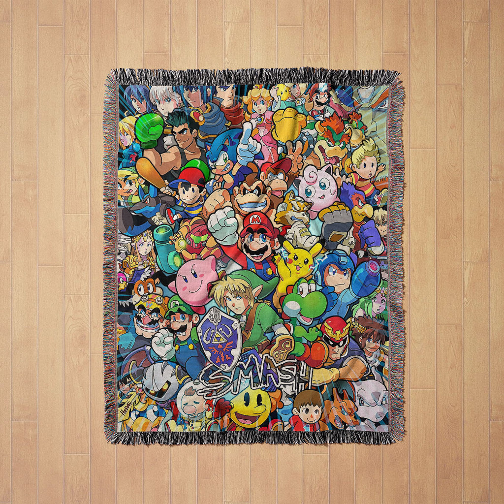 Personalized Custom Name Super Mario Smash Bros Characters Premium Woven Blanket