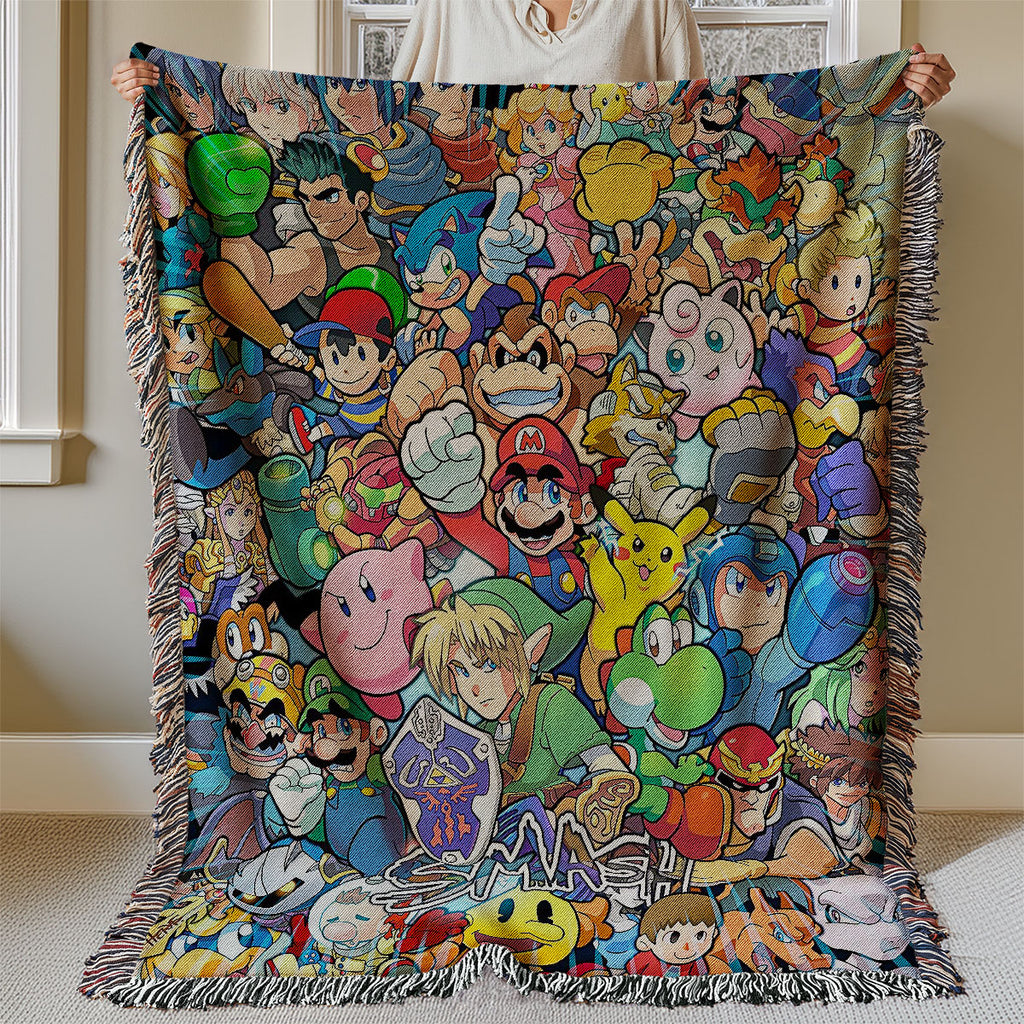 Personalized Custom Name Super Mario Smash Bros Characters Premium Woven Blanket