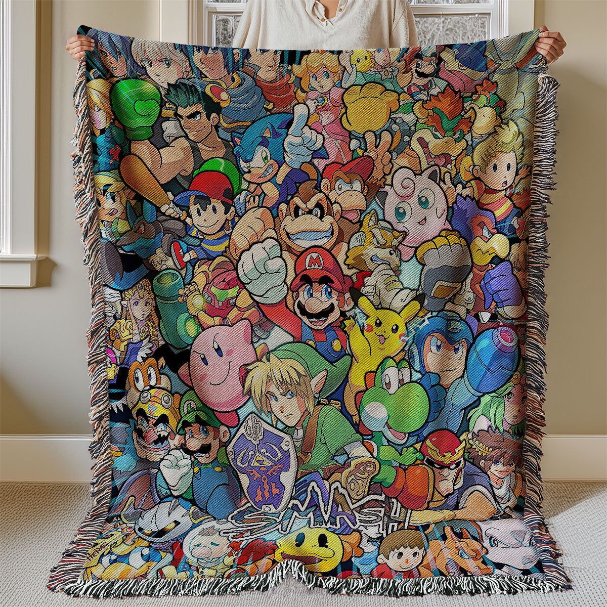 Personalized Custom Name Super Mario Smash Bros Characters Premium Woven Blanket