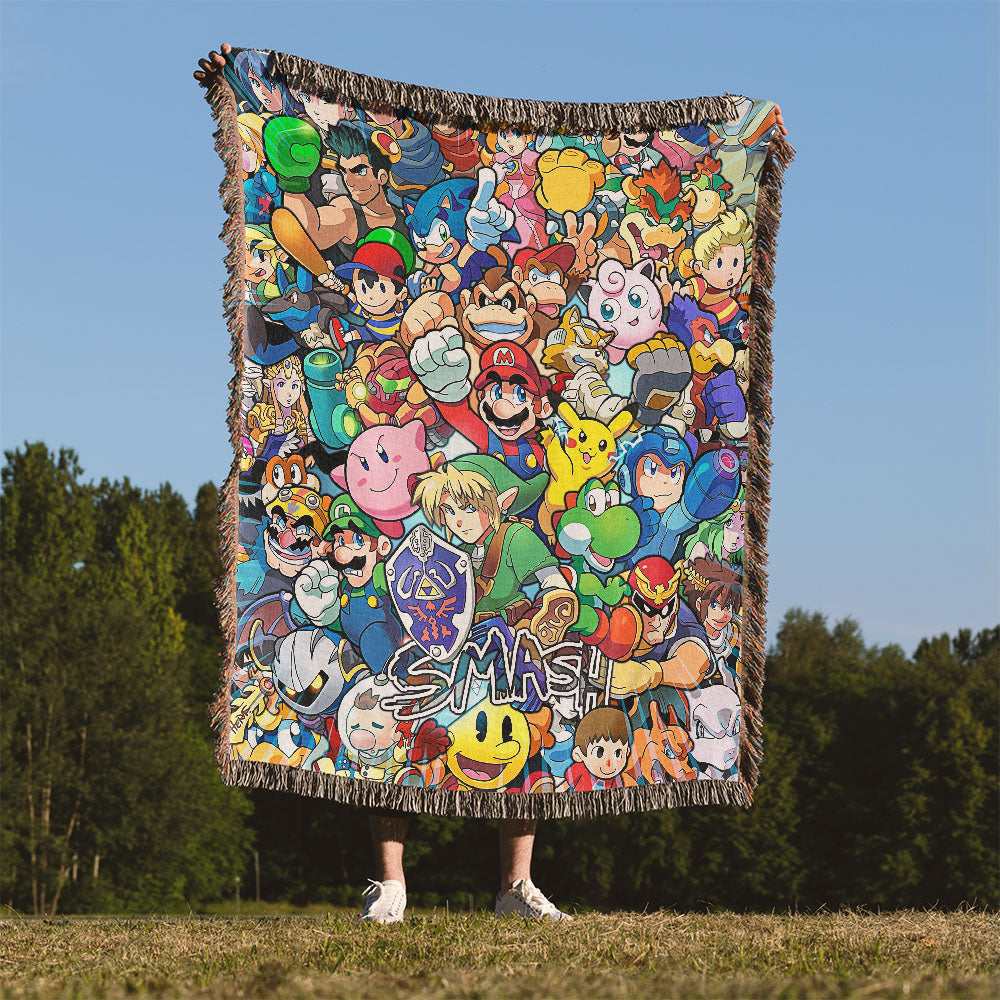 Personalized Custom Name Super Mario Smash Bros Characters Premium Woven Blanket