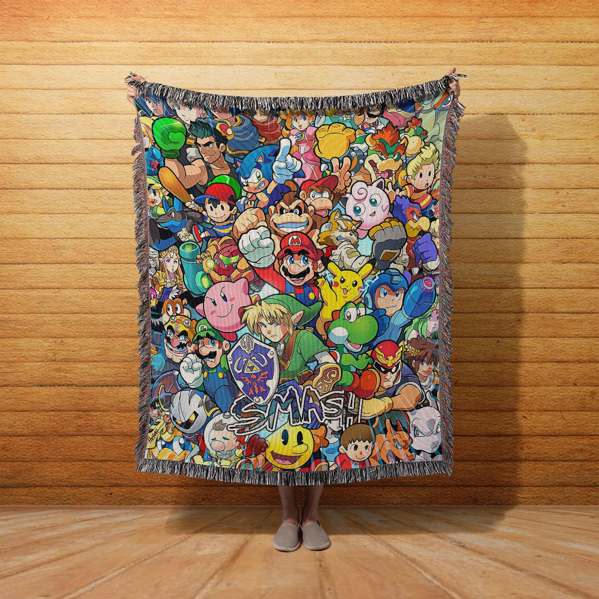 Personalized Custom Name Super Mario Smash Bros Characters Premium Woven Blanket