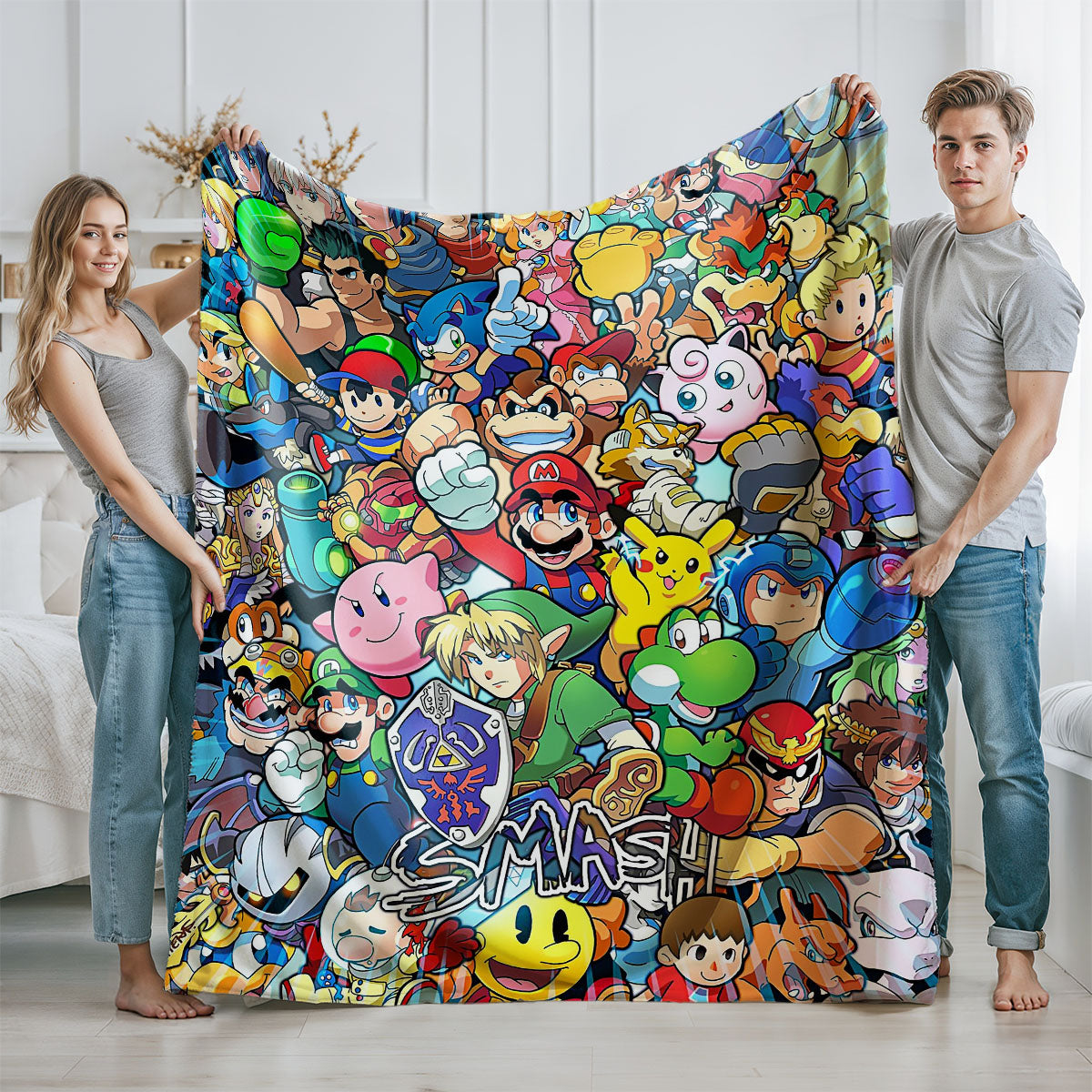 Personalized Custom Name Super Mario Smash Bros Characters Blanket