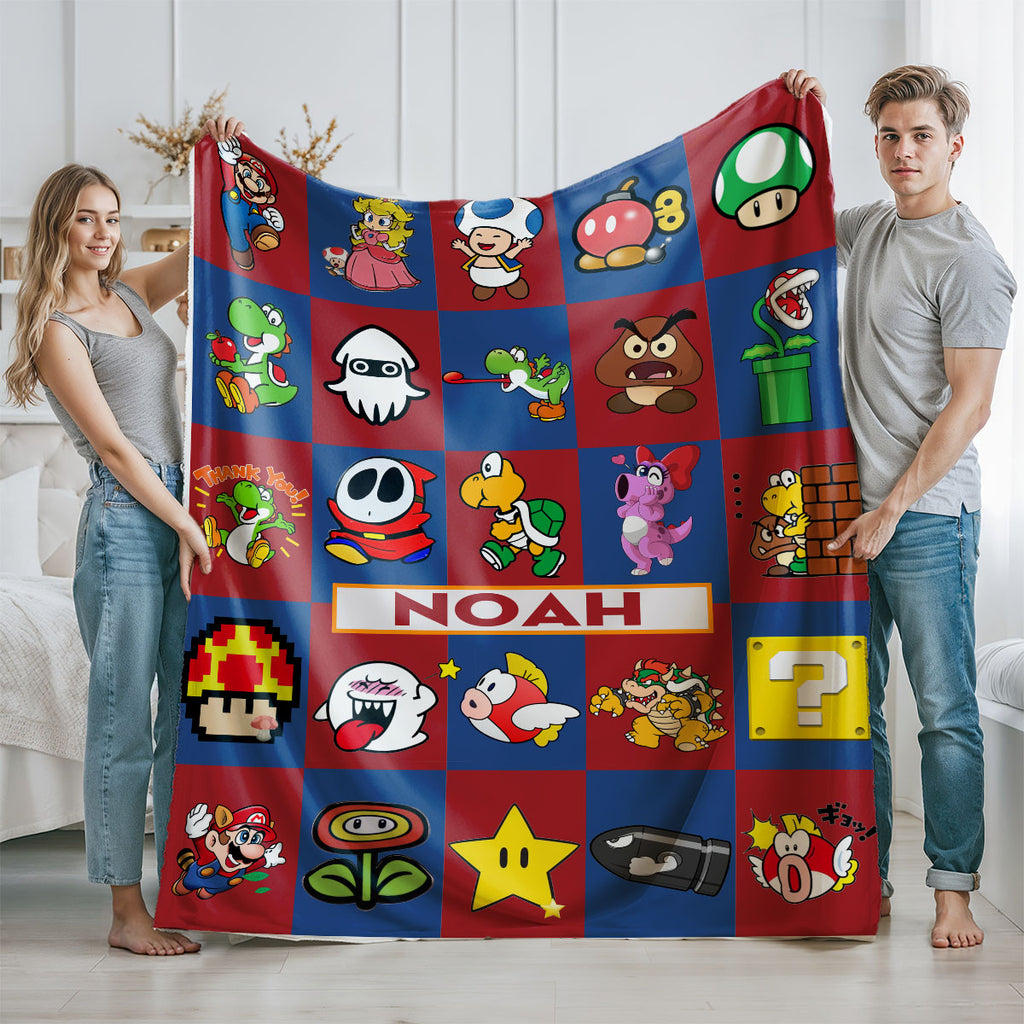 Personalized Custom Name Super Mario Gaming Blanket