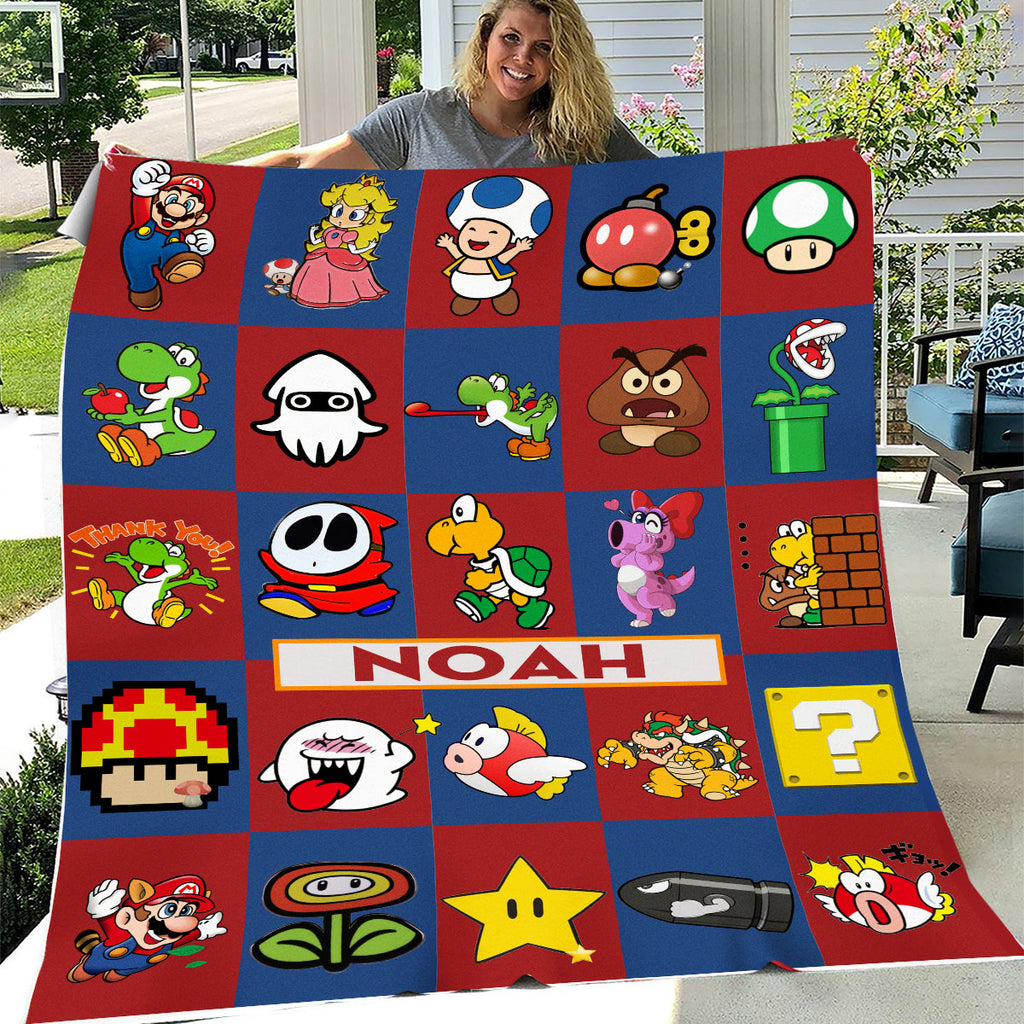 Personalized Custom Name Super Mario Gaming Blanket