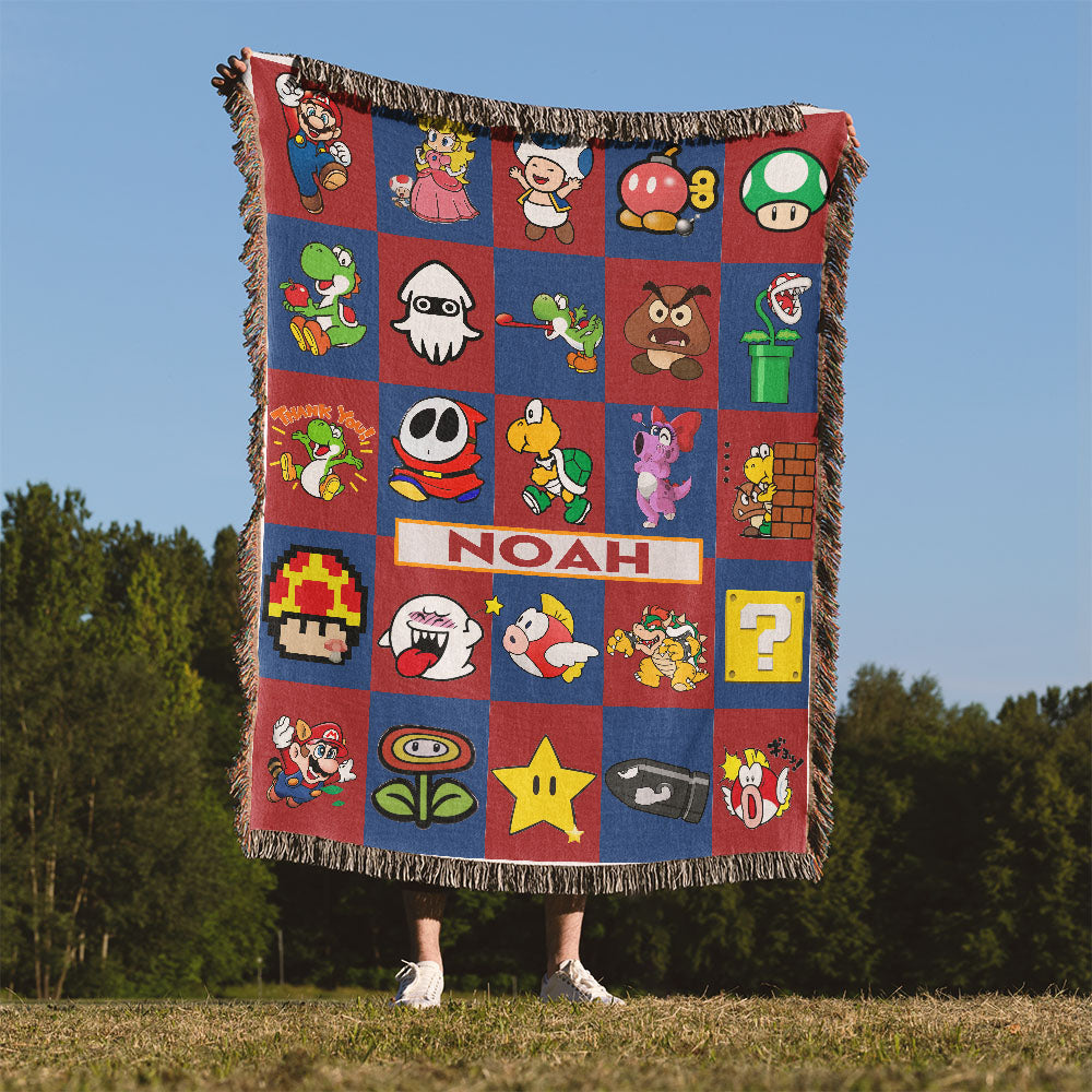 Personalized Custom Name Super Mario Gaming Premium Woven Blanket