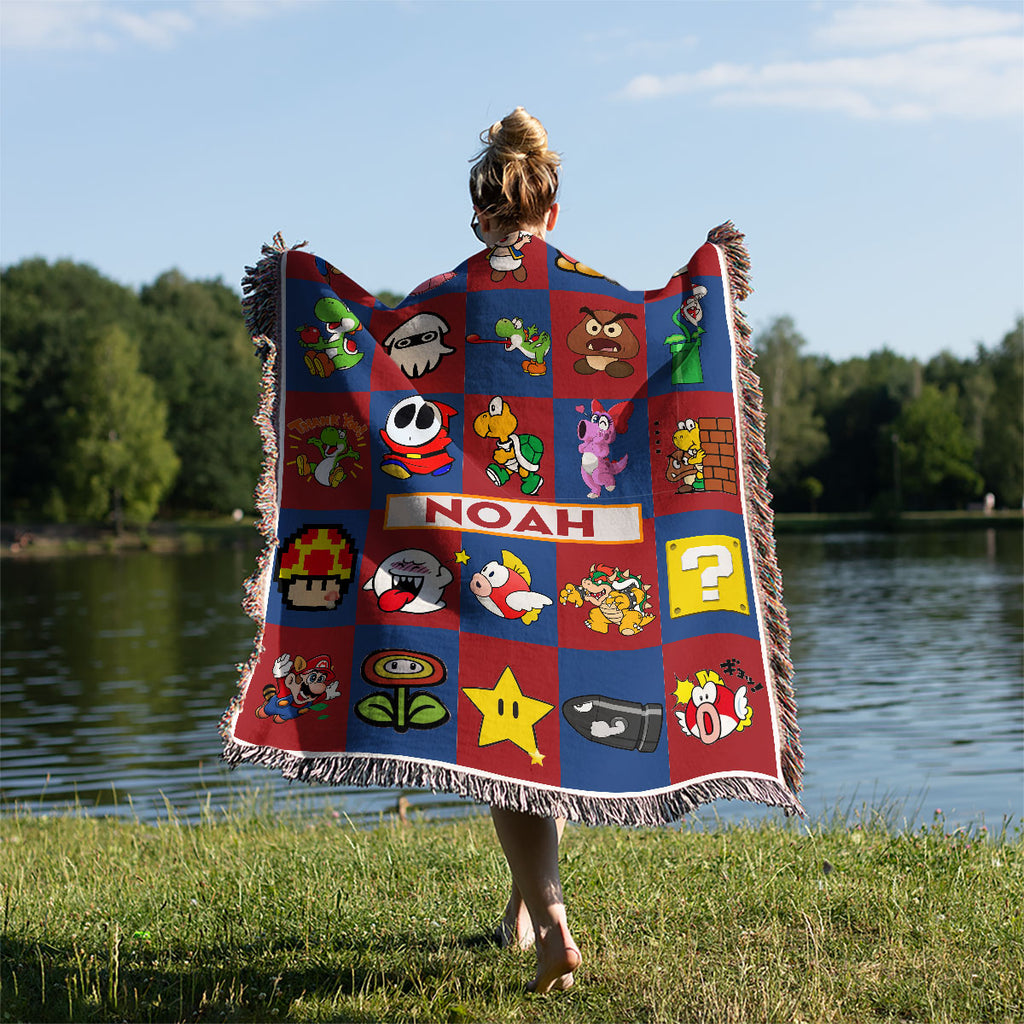 Personalized Custom Name Super Mario Gaming Premium Woven Blanket