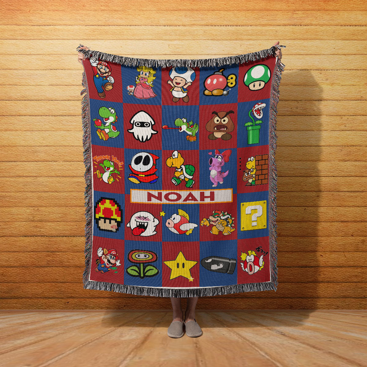 Personalized Custom Name Super Mario Gaming Premium Woven Blanket