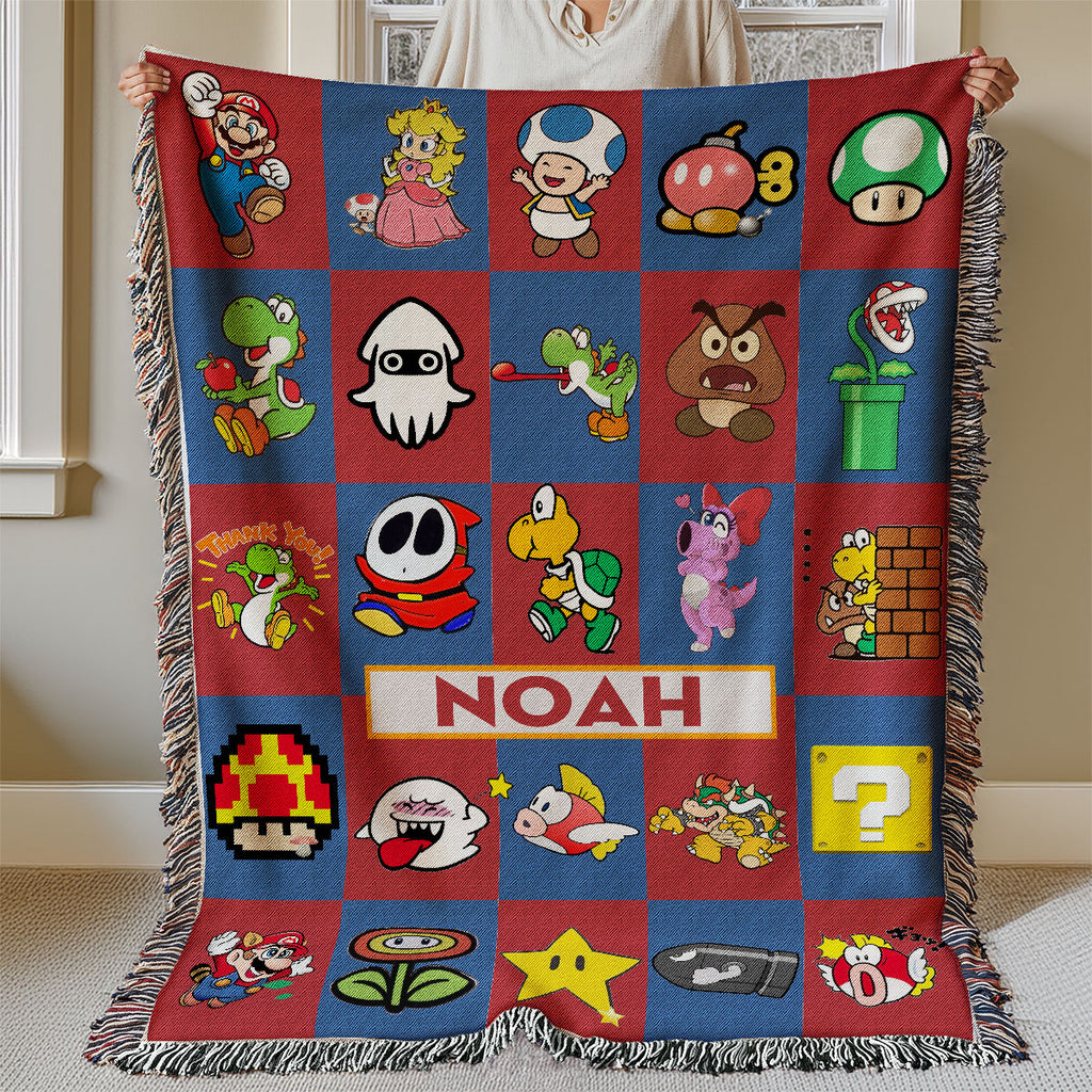 Personalized Custom Name Super Mario Gaming Premium Woven Blanket