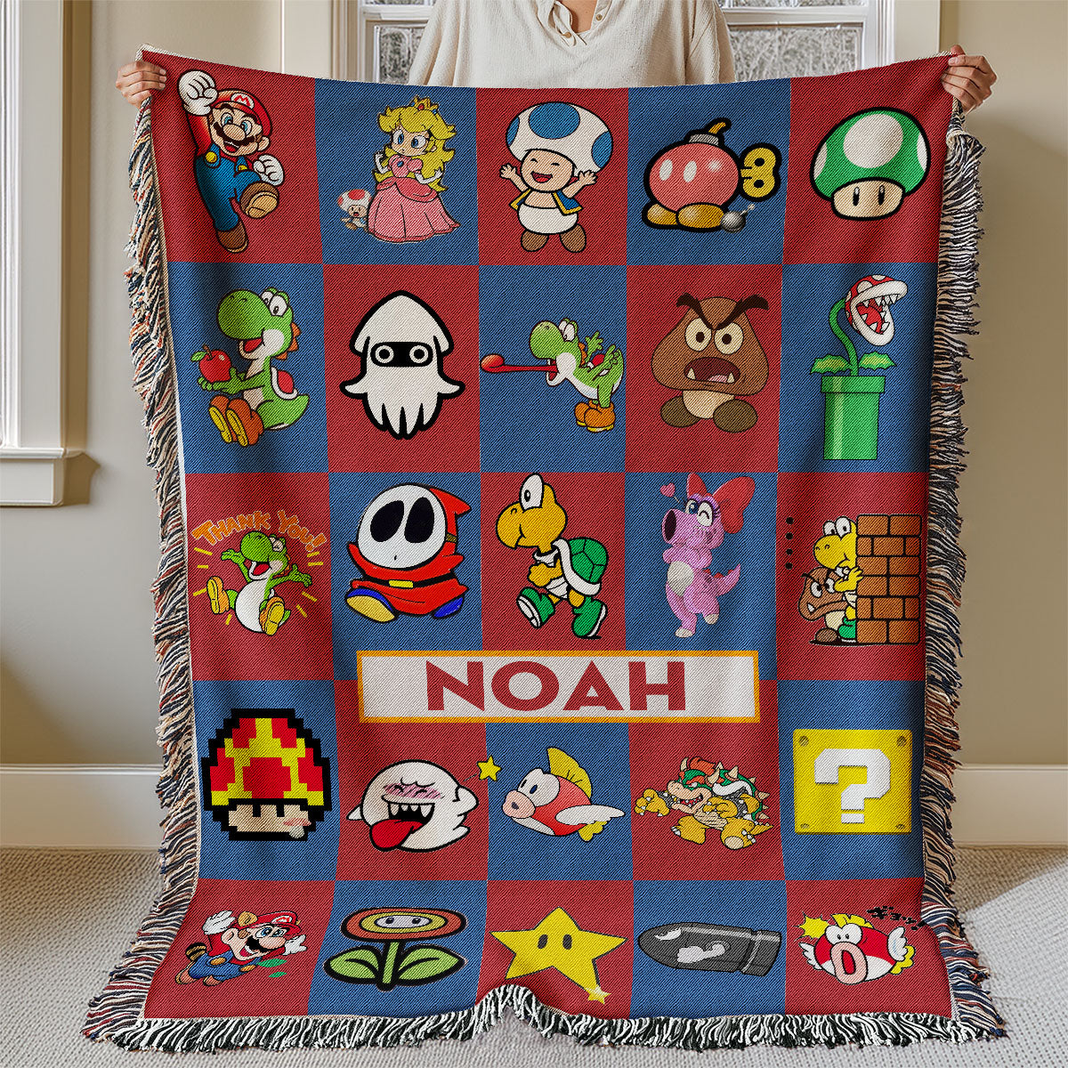Personalized Custom Name Super Mario Gaming Premium Woven Blanket