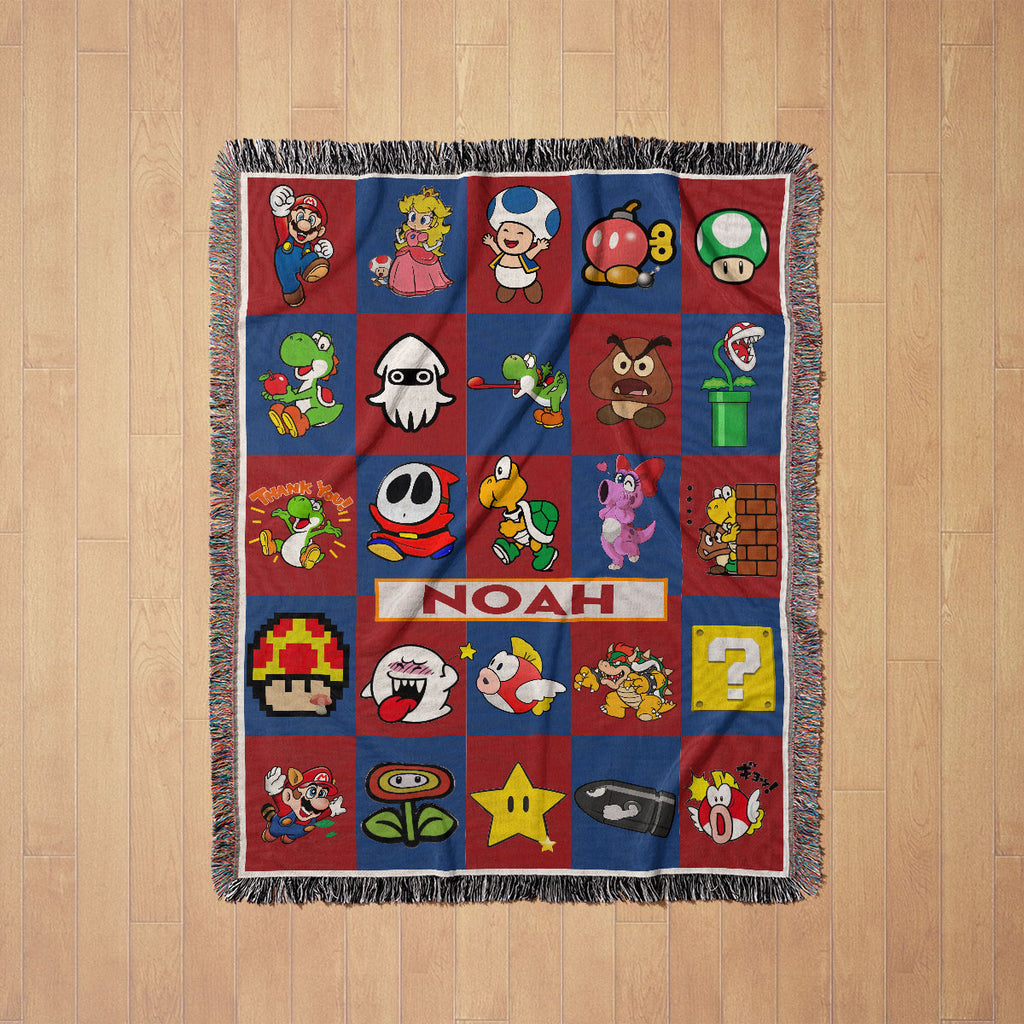 Personalized Custom Name Super Mario Gaming Premium Woven Blanket