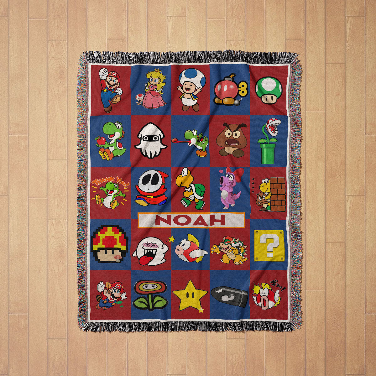 Personalized Custom Name Super Mario Gaming Premium Woven Blanket