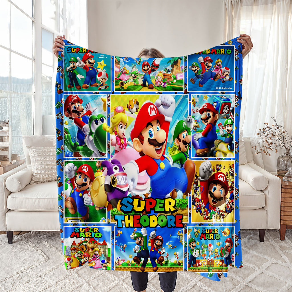 Personalized Custom Name Super Mario Bros Blanket