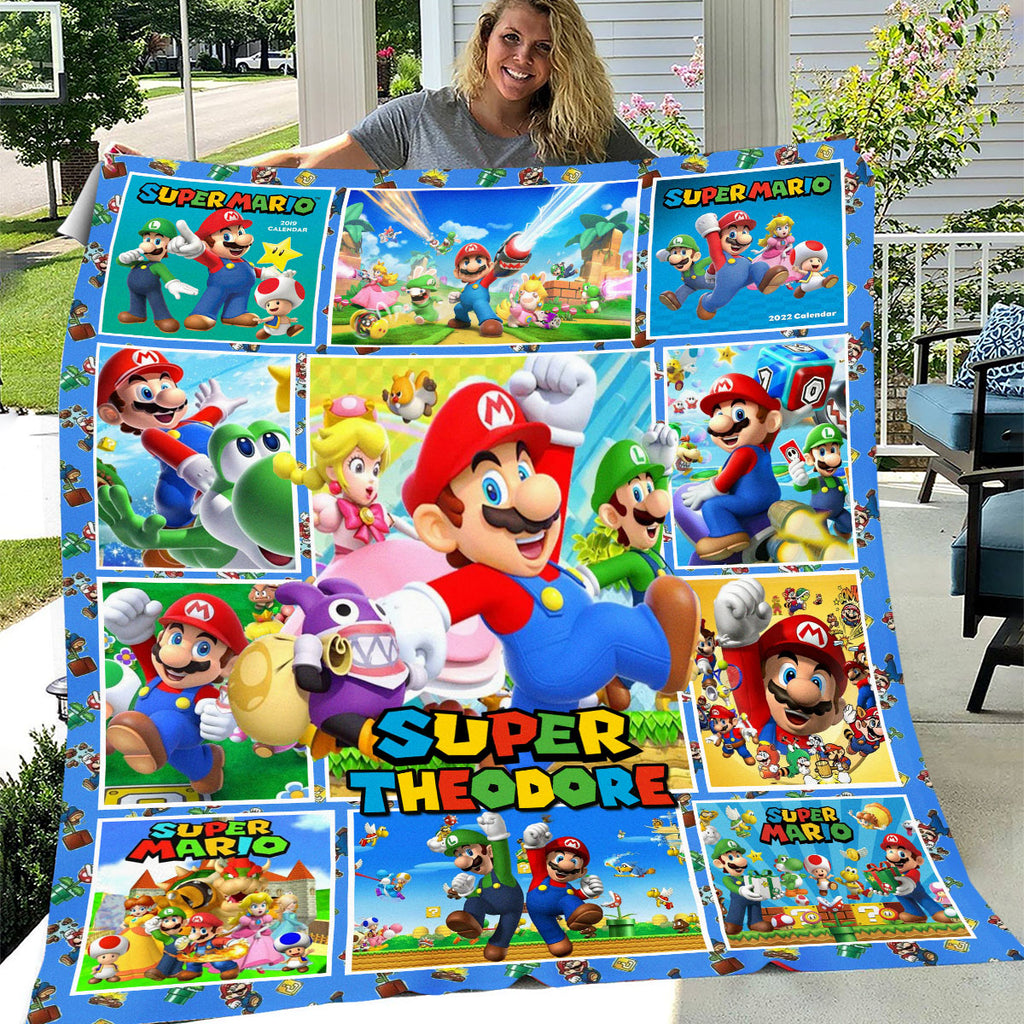 Personalized Custom Name Super Mario Bros Blanket
