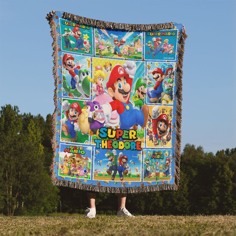 Personalized Custom Name Super Mario Bros Premium Woven Blanket