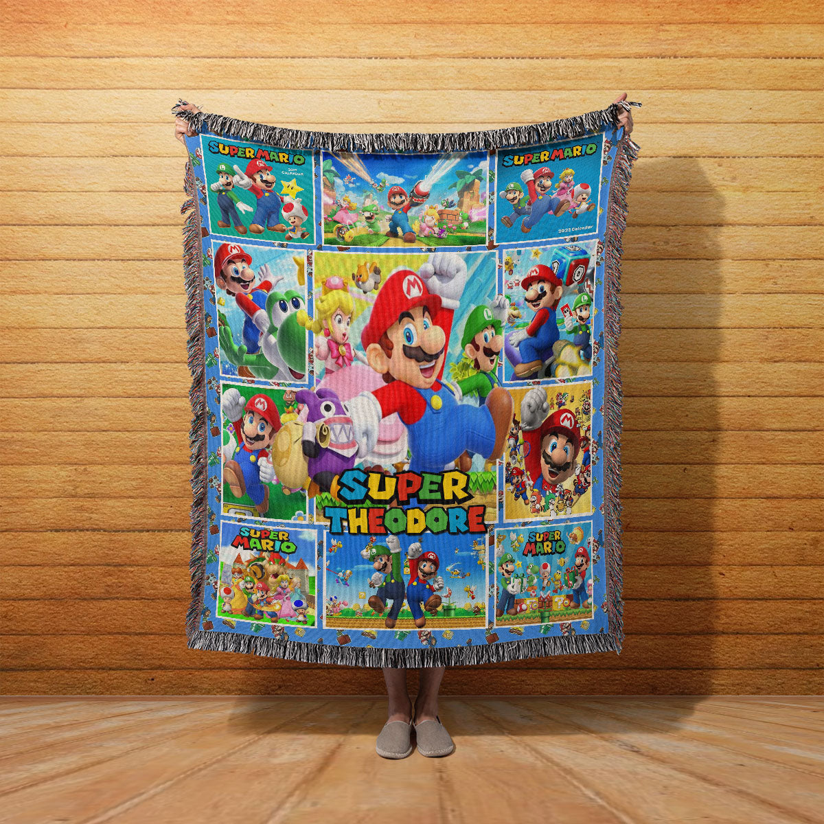 Personalized Custom Name Super Mario Bros Premium Woven Blanket