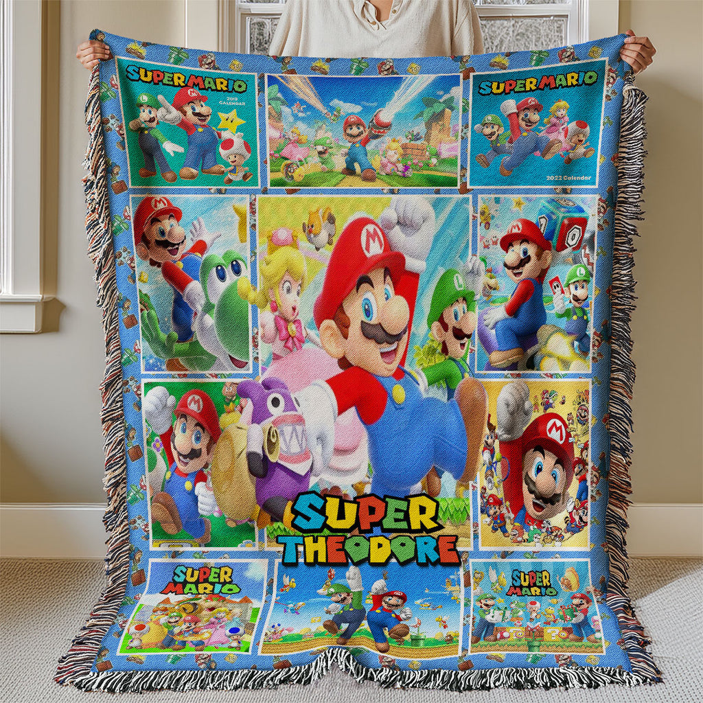 Personalized Custom Name Super Mario Bros Premium Woven Blanket