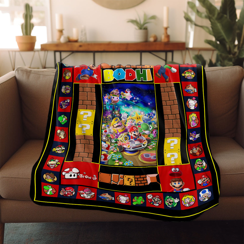 Personalized Custom Name Super Mario Sherpa Blanket