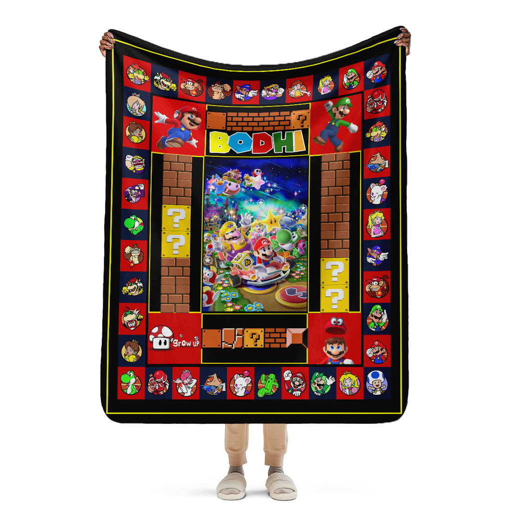 Personalized Custom Name Super Mario Sherpa Blanket