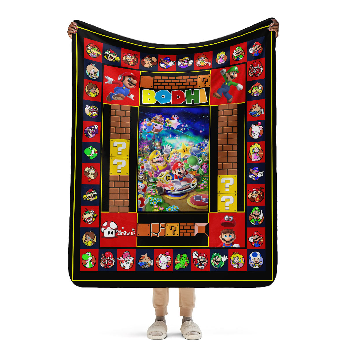 Personalized Custom Name Super Mario Sherpa Blanket