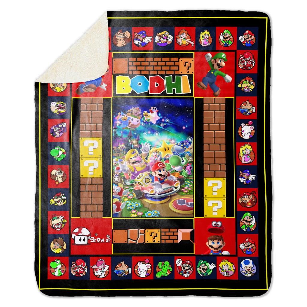 Personalized Custom Name Super Mario Sherpa Blanket