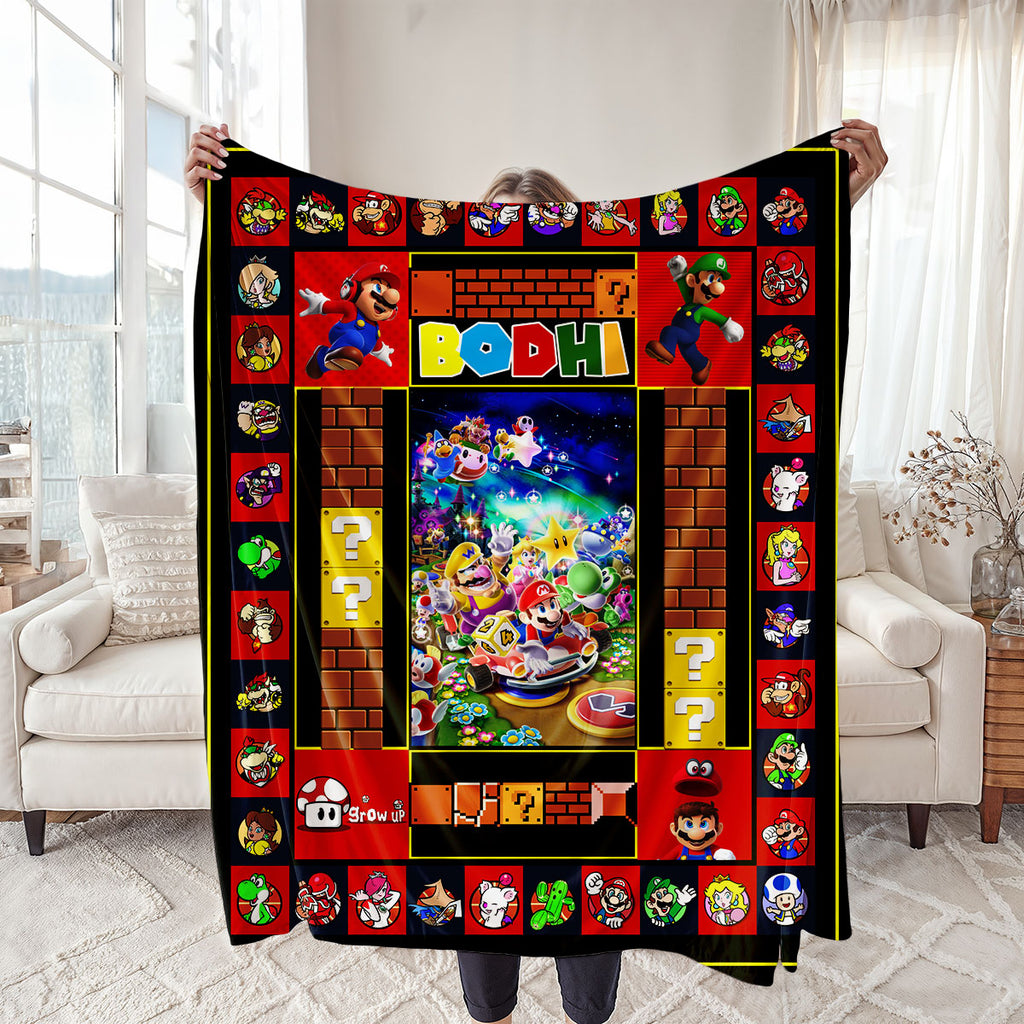 Personalized Custom Name Super Mario Sherpa Blanket