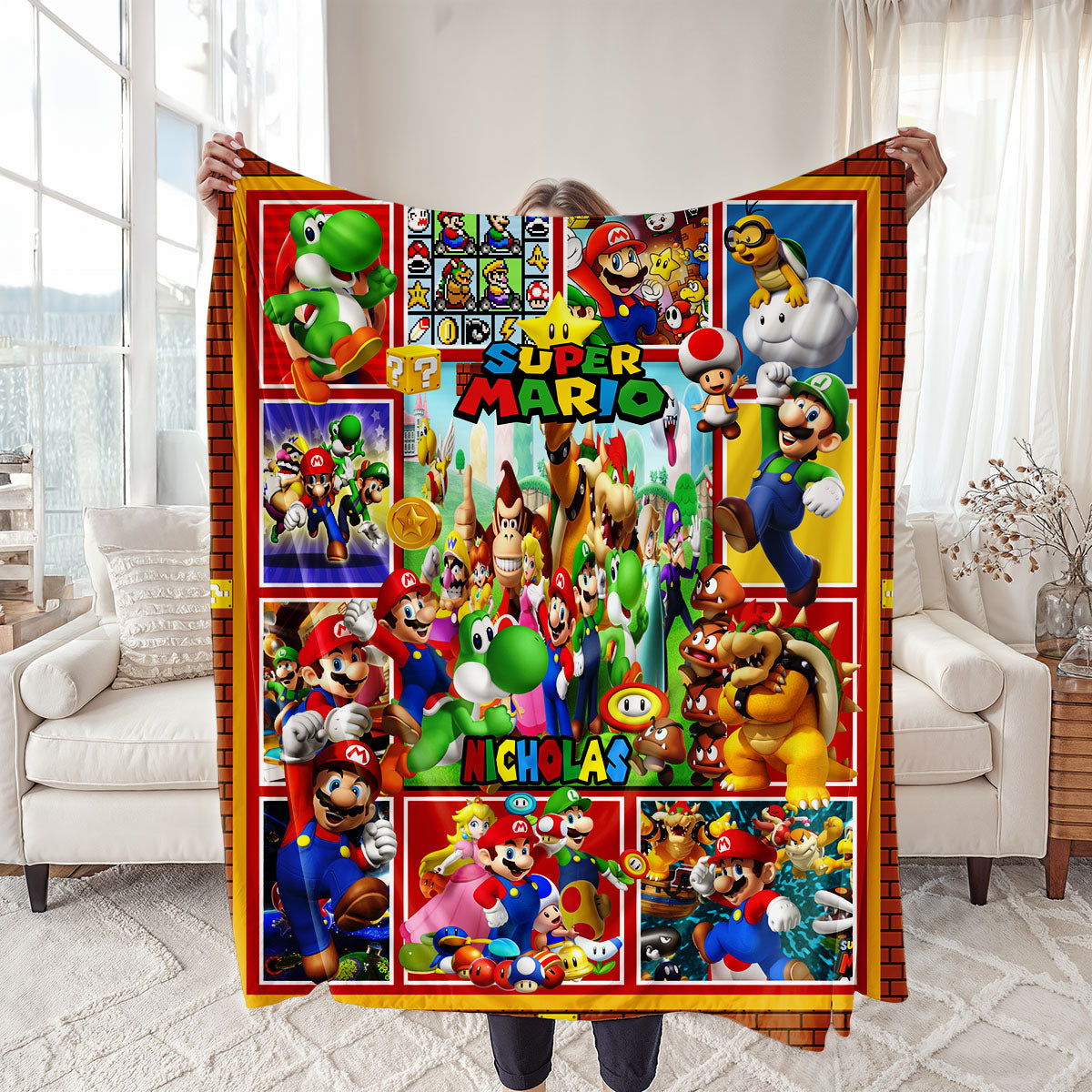 Personalized Custom Name Super Mario Blanket