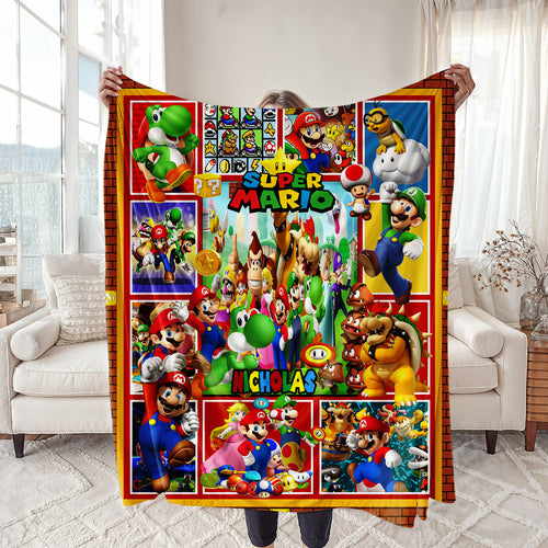 Personalized Custom Name Super Mario Blanket