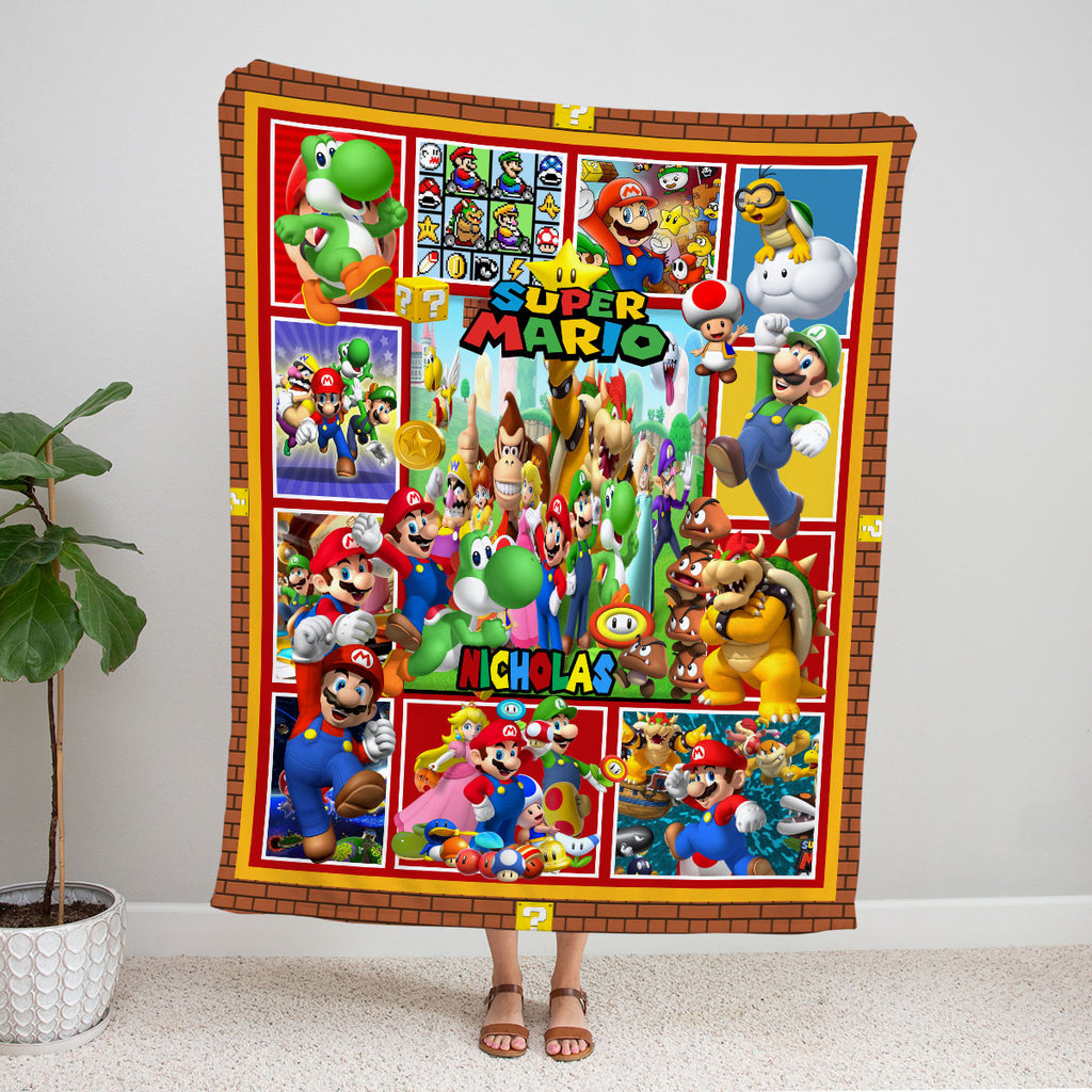 Personalized Custom Name Super Mario Blanket