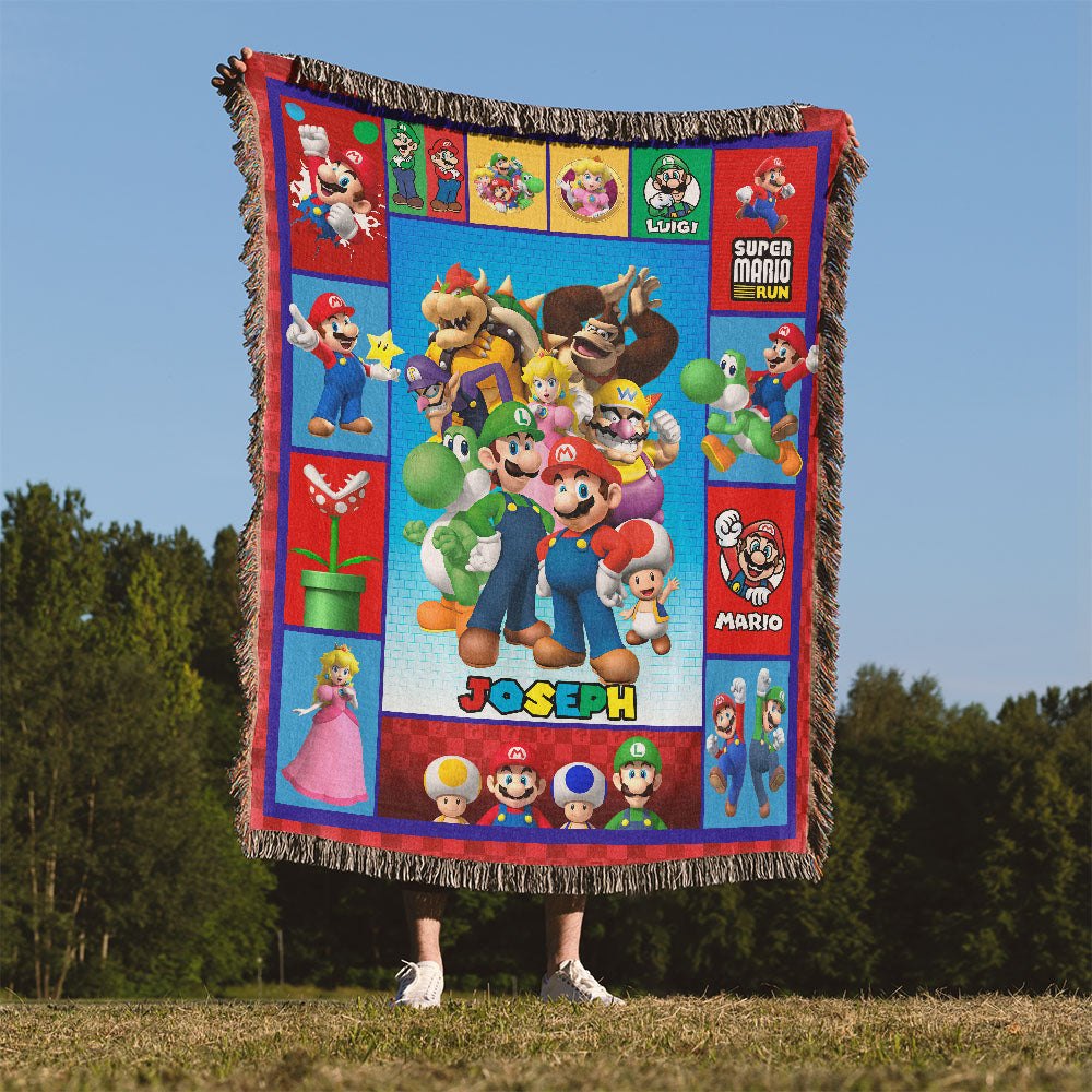 Personalized Custom Name Super Mario Gaming Premium Woven Blanket