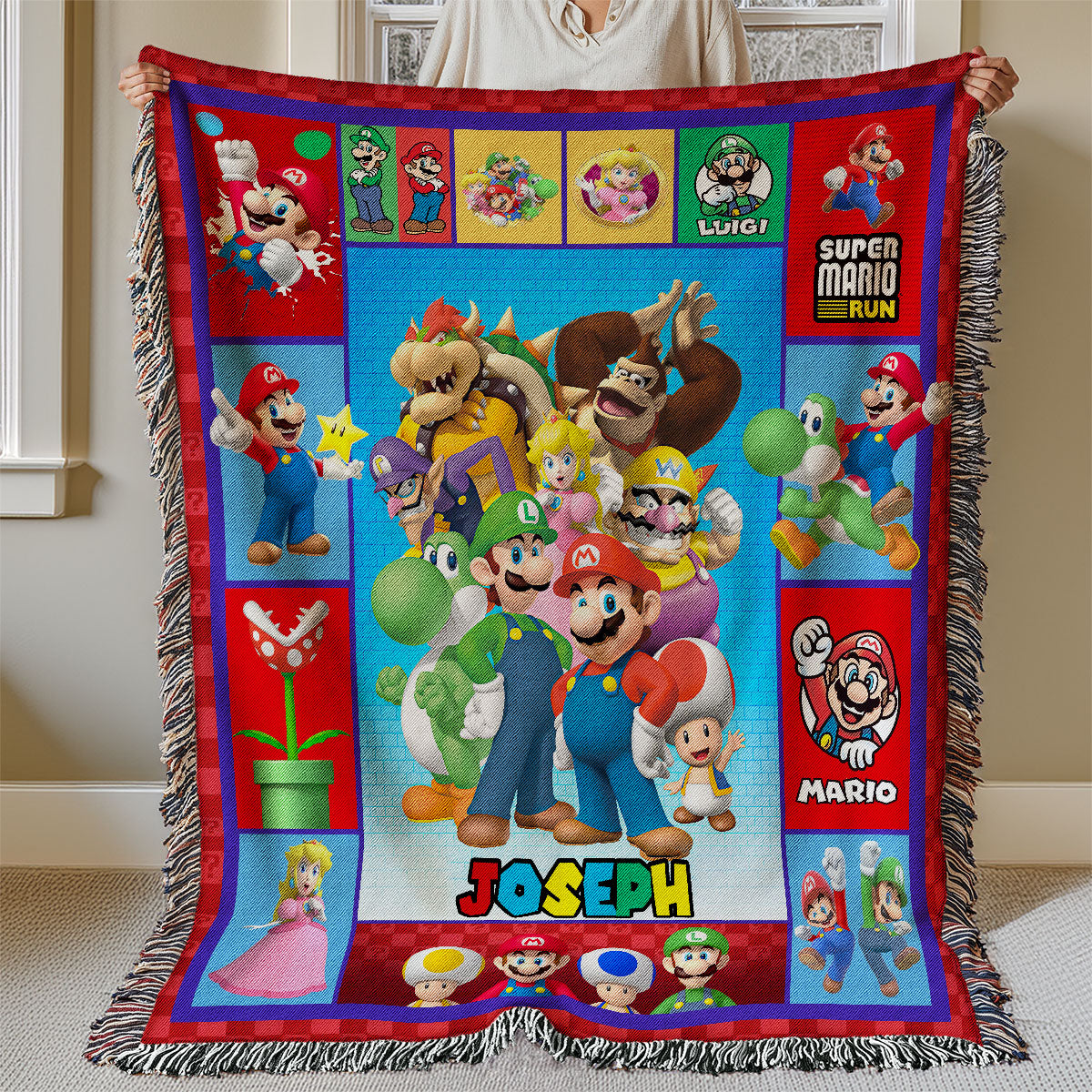 Personalized Custom Name Super Mario Gaming Premium Woven Blanket