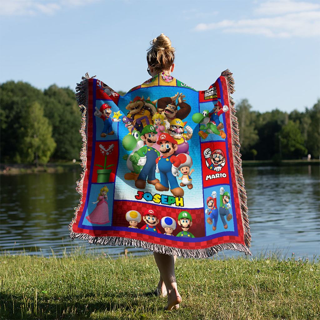 Personalized Custom Name Super Mario Gaming Premium Woven Blanket