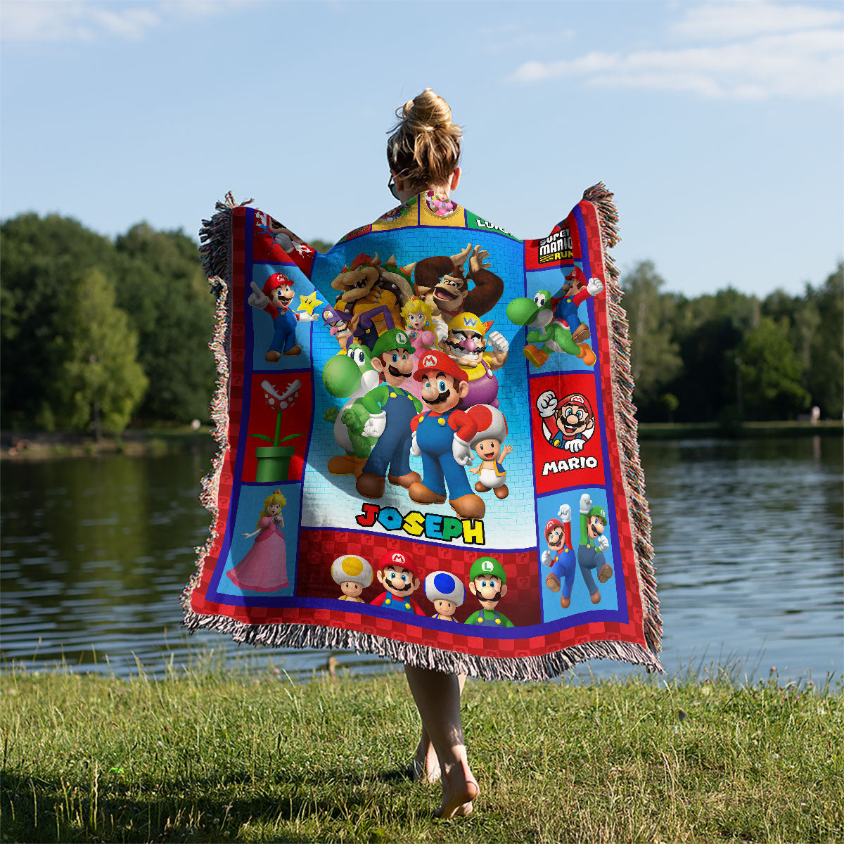 Personalized Custom Name Super Mario Gaming Premium Woven Blanket