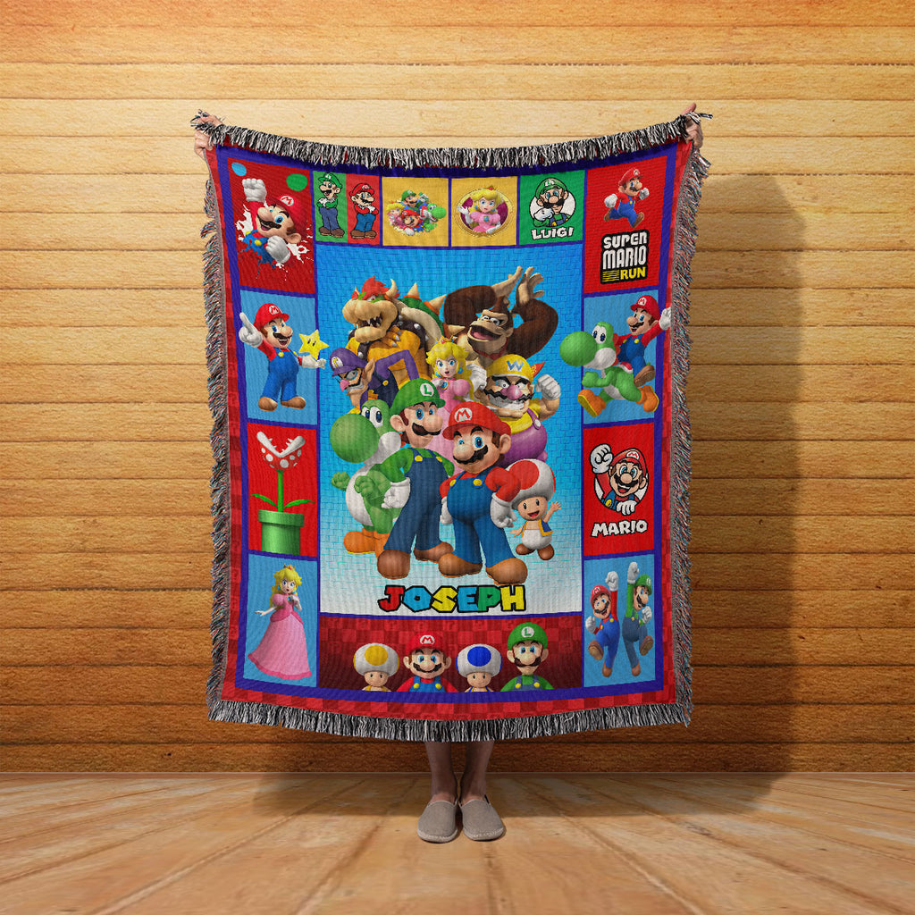 Personalized Custom Name Super Mario Gaming Premium Woven Blanket