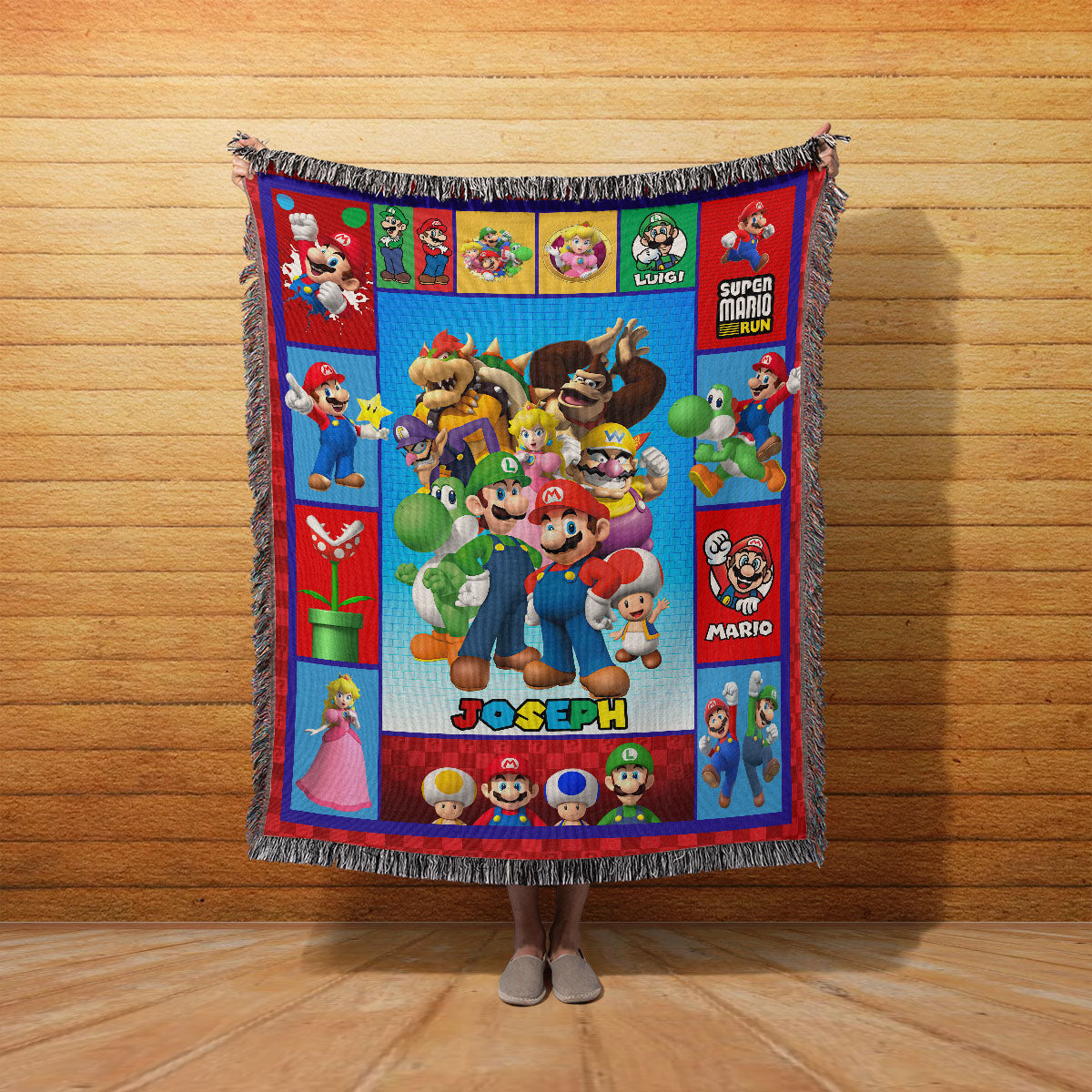 Personalized Custom Name Super Mario Gaming Premium Woven Blanket