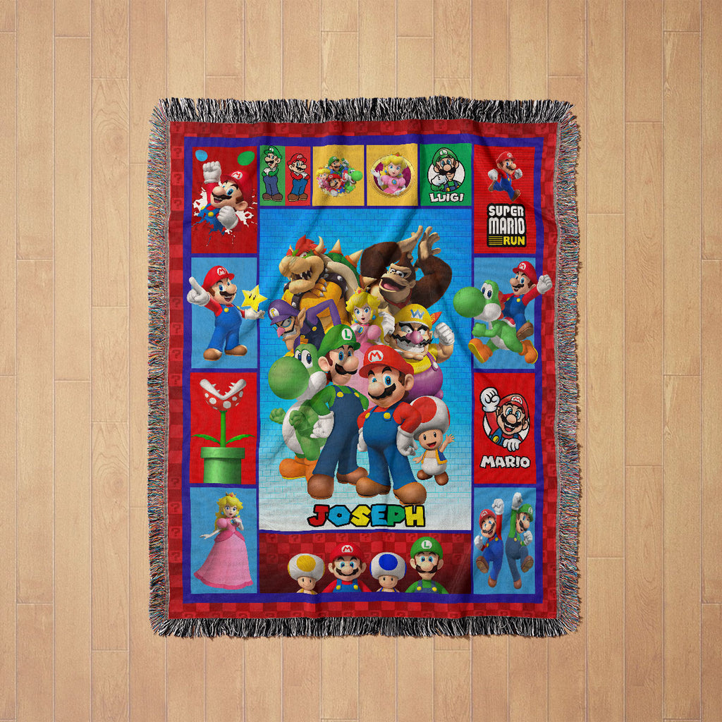 Personalized Custom Name Super Mario Gaming Premium Woven Blanket